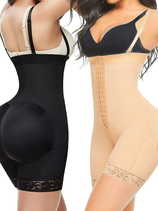 Bumplook Solid Color One-piece Lace Splicing Body Shaper Backless Bodysuit
