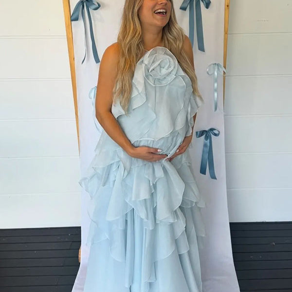 Chic-Ruffle Tutu Maternity Maxi Dress
