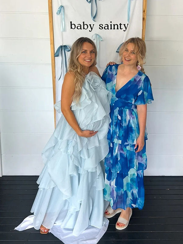 Chic-Ruffle Tutu Maternity Maxi Dress