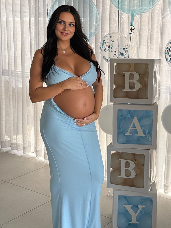 Crop-Ruffle Cut Out Maternity Maxi Dress