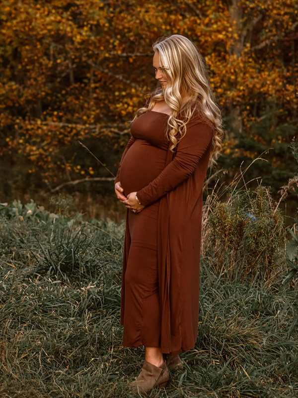 Chic- Brown Two Pieces Bodycon Maternity Maxi Dress
