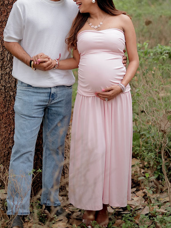 Casualwear-Tube Ruffle Maternity Maxi Dress
