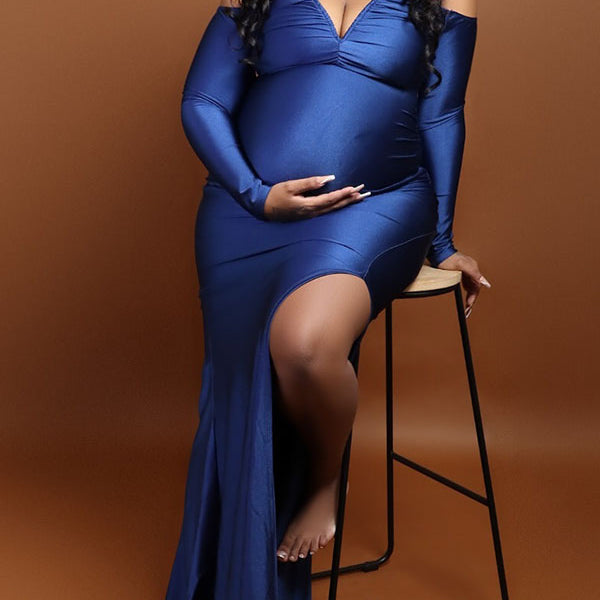 Chic-Off Shoulder Bodycon Evening Gown Maternity Maxi Dress