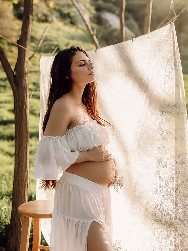 Crop-Two Pieces Sets Photoshoot Maternity Shoot Maxi Dress