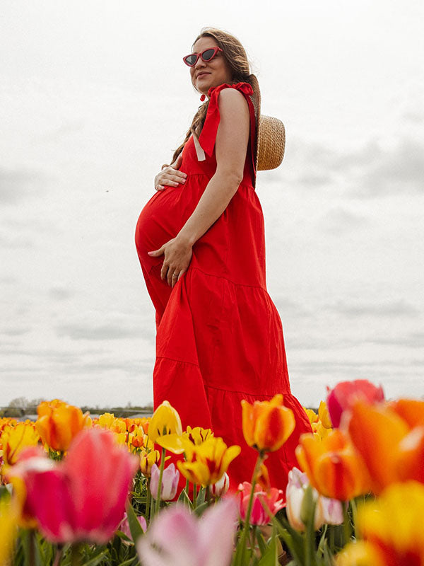 Chic-Bowknot Backless Maternity Maxi Dress
