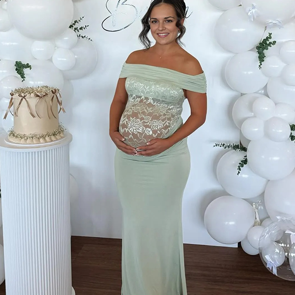Chic- Off Shoulder Lace Splicing Bodycon Maternity Maxi Dress