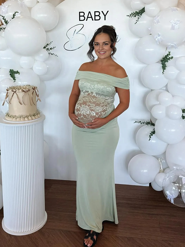 Chic- Off Shoulder Lace Splicing Bodycon Maternity Maxi Dress