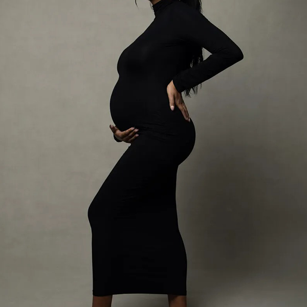 Chic-Black Long Sleeve Bodycon Maternity Maxi Dress