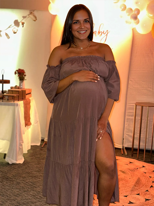Chic- Off Shoulder Ruffle Maternity Maxi Dress