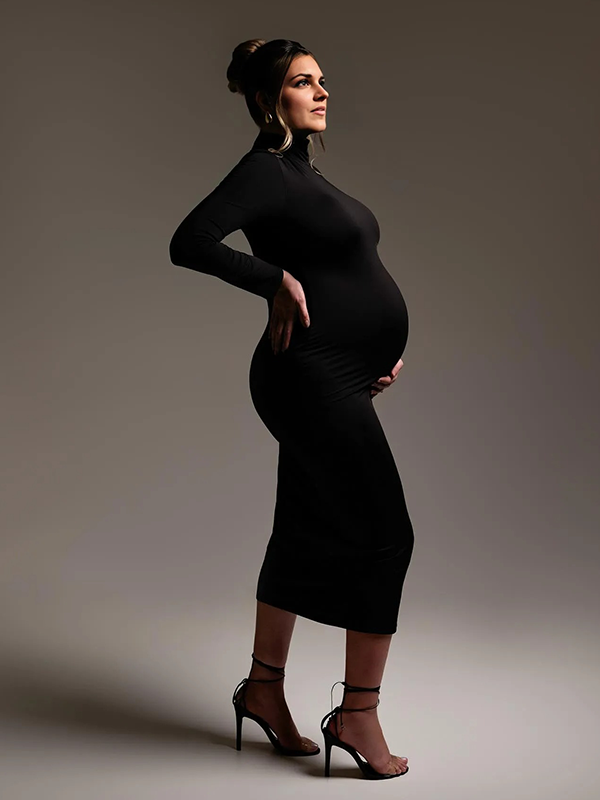 Chic-Black Long Sleeve Bodycon Maternity Maxi Dress