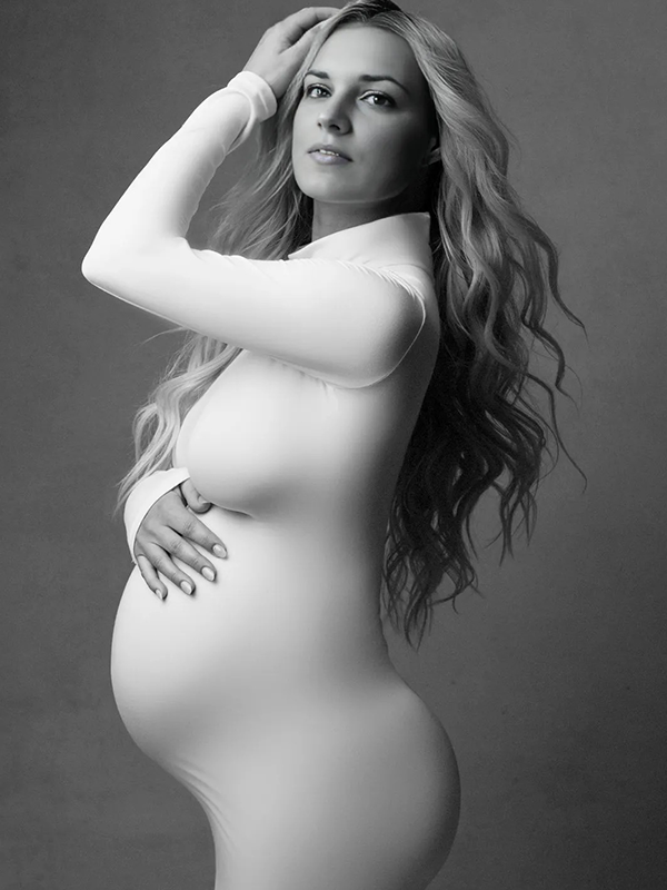 Chic-White Long Sleeve Bodycon Basic Maternity Maxi Dress