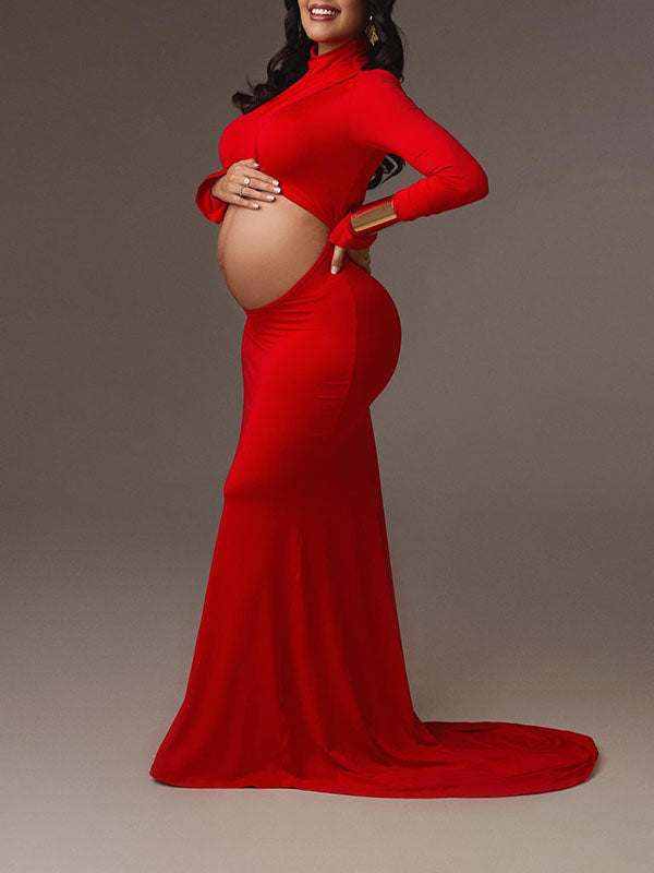 Crop- Bodycon Photoshoot Maternity Maxi Dress