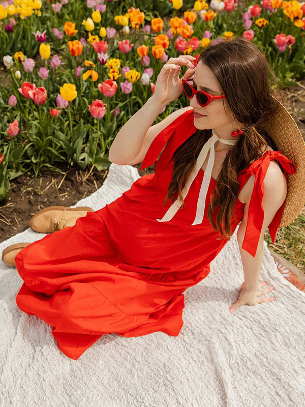 Chic-Bowknot Backless Maternity Maxi Dress