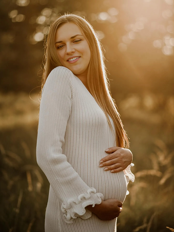 Chic-White Knitwear Ruffle V-Neck Flare Sleeve Maternity Maxi Dress