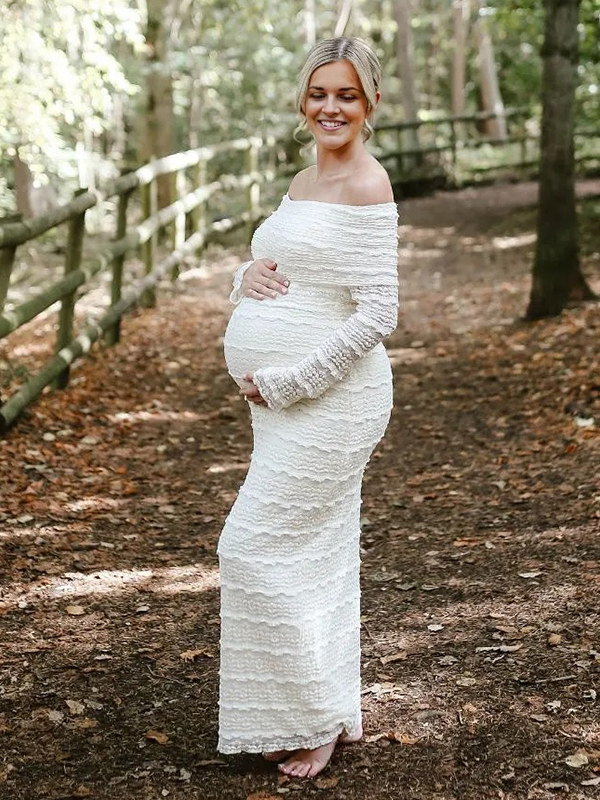 Lace- Off Shoulder Backless Bodycon Maternity Maxi Dress