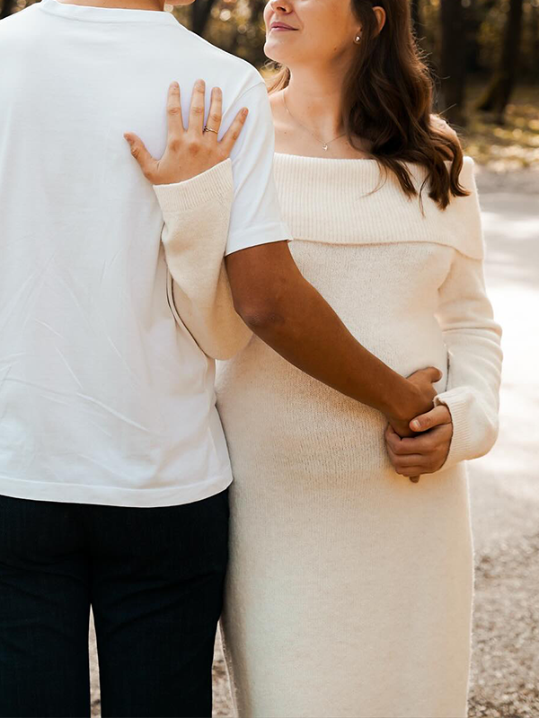 Chic- Knitting Off Shoulder Bodycon Maternity Sweater Maxi Dress