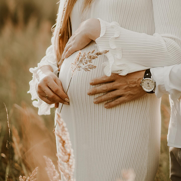 Chic-White Knitwear Ruffle V-Neck Flare Sleeve Maternity Maxi Dress