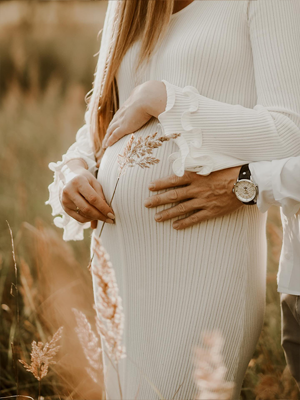 Chic-White Knitwear Ruffle V-Neck Flare Sleeve Maternity Maxi Dress