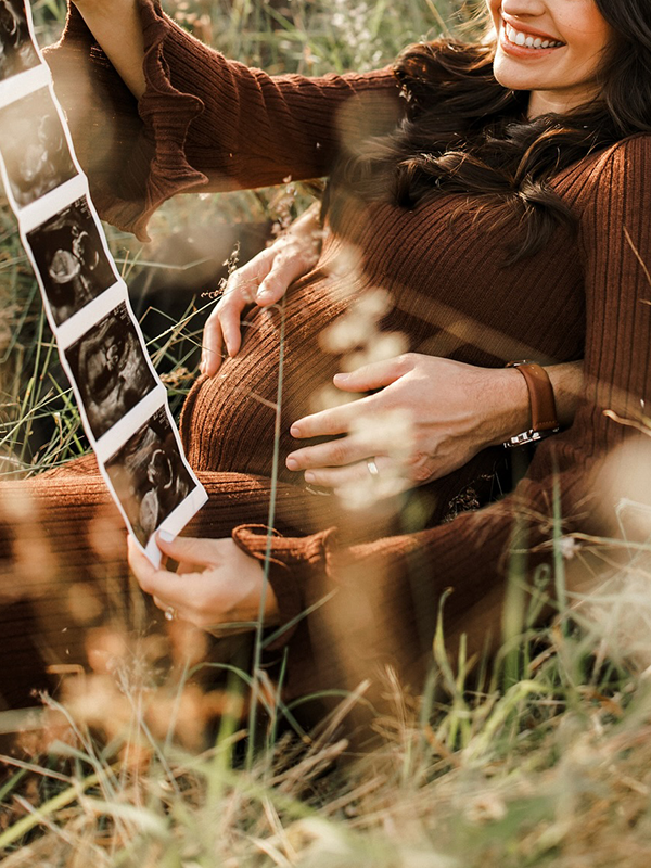 Chic-Brown Knitwear Ruffle Flare Sleeve Maternity Maxi Dress