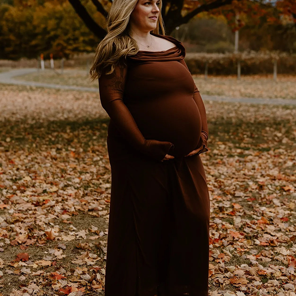 Chic-Off Shoulder Mesh Bodycon Maternity Maxi Dress