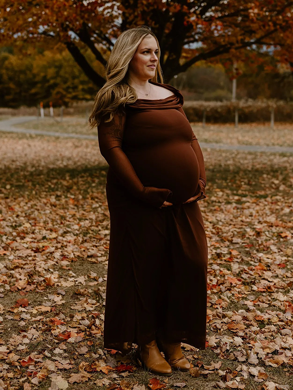 Chic-Off Shoulder Mesh Bodycon Maternity Maxi Dress