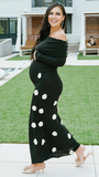 Chic- Off Shoulder 3D Flower Bodycon Knit Maternity Maxi Dress