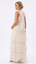 Apricot Halter Maternity Tulle Maxi Dress – Tiered Ruffle Gown, Adjustable Tie Elegant Photoshoot Dress