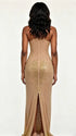 Apricot Rhinestone Maternity Maxi Dress – High Neck Sleeveless Bodycon Gown with Back Slit Elegant Photoshoot Dress