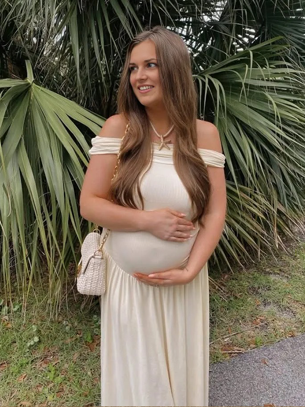 Casualwear-Off Shoulder Ruched Maternity Maxi Dress