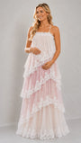 Blush Pink Lace Tiered Backless Maternity Maxi Dress