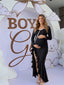 Black Button-Down Flared Long Sleeve Maternity Dress