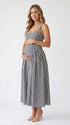 Black Gingham Maternity Maxi Dress – Adjustable Strap Flowy Princess Dress Stretch Pregnancy Outfit