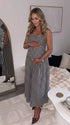 Black Gingham Maternity Maxi Dress – Adjustable Strap Flowy Princess Dress Stretch Pregnancy Outfit
