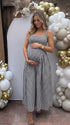 Black Gingham Maternity Maxi Dress – Adjustable Strap Flowy Princess Dress Stretch Pregnancy Outfit