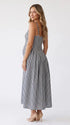 Black Gingham Maternity Maxi Dress – Adjustable Strap Flowy Princess Dress Stretch Pregnancy Outfit