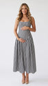 Black Gingham Maternity Maxi Dress – Adjustable Strap Flowy Princess Dress Stretch Pregnancy Outfit