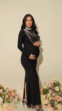 Black High Neck Rhinestone Back Slit Maternity Maxi Dress
