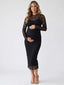 Black Yellow Long-Sleeve Floral Lace Two Piece Maternity Midi Dress