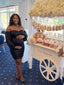 Black Sequin Off Shoulder Plus Size Maternity Mini Dress with Chiffon Sleeves