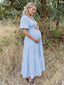 Light Blue V-Neck Puff Sleeves Maternity Maxi DressMaternity Maxi Dress