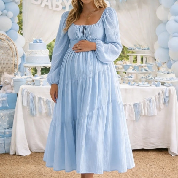 Blue Pregnancy Dress – Elegant Maternity Photoshoot Gown