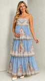 Blue embroidered maternity photoshoot maxi dress for baby shower
