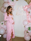 Blush Pink Button-Down Flared Long Sleeve Maternity Dress