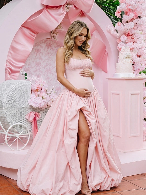 Blush Pink Halter Corset Maternity Ball Gown with High Slit