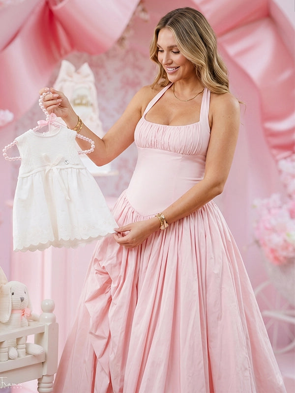 Blush Pink Halter Corset Maternity Ball Gown with High Slit