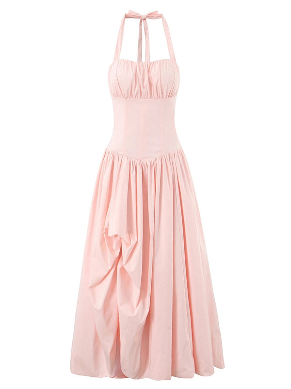 Blush Pink Halter Corset Maternity Ball Gown with High Slit