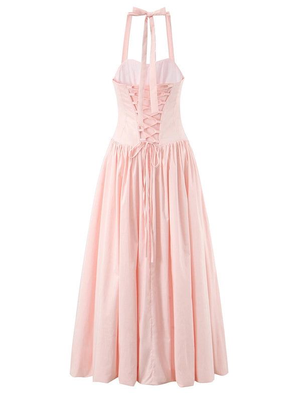 Blush Pink Halter Corset Maternity Ball Gown with High Slit