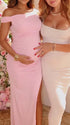 Blush Pink One-Shoulder Maternity Midi Dress – Milk Silk Bodycon Side Slit Baby Shower Dress