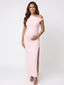 Blush Pink One-Shoulder Bodycon Maternity Maxi Dress — Side Slit Pregnancy Gown
