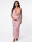 Blush Pink Sequin Floral Plunging Halter Maternity Maxi Gown